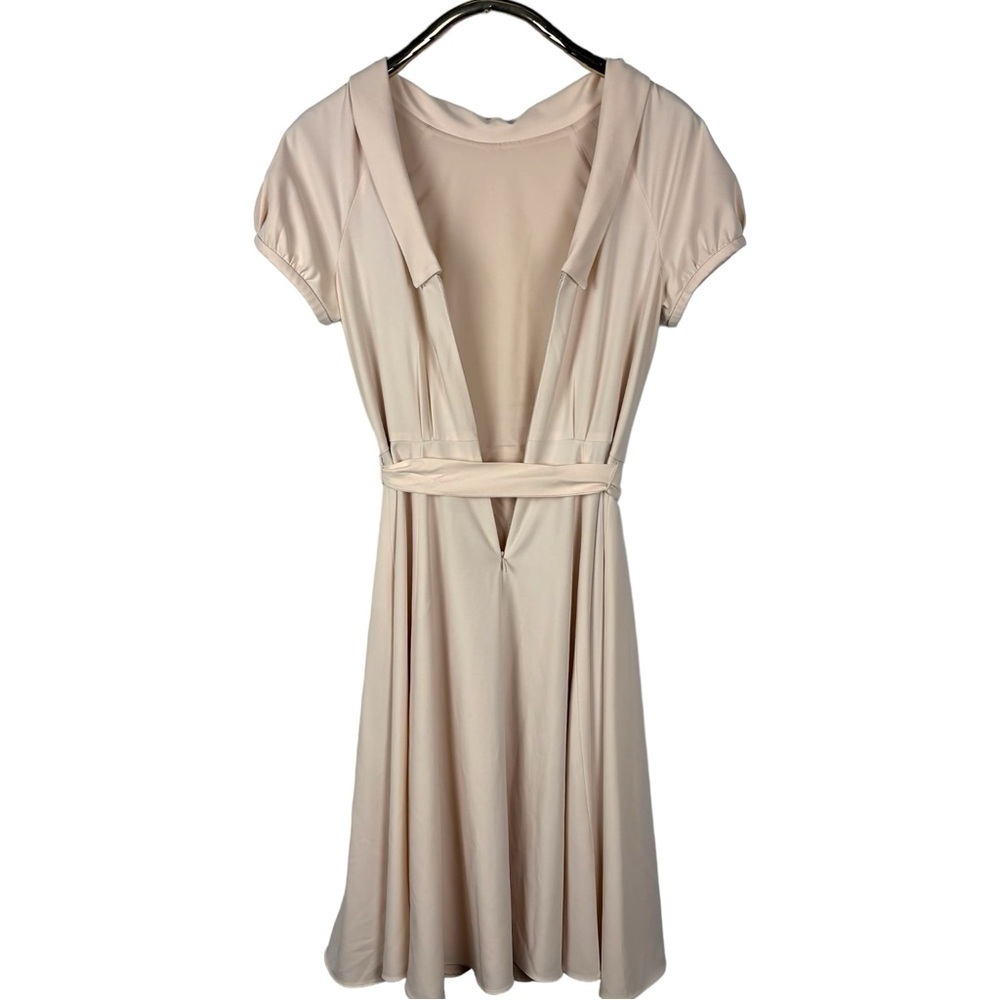 GAL MEETS GLAM ELEANOR PUFF SLEEVE TIE WAIST CREAM SATIN TWILL DRESS - Picture 5 of 16